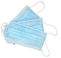 Mascarilla azul con pliegues y lazo para orejas, 50 por caja, con lazo elástico libre de látex.