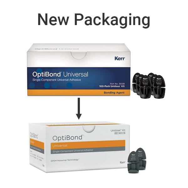 Adesivo OptiBond Universal - Pacote com 100 unidades. Componente único, cura com luz.