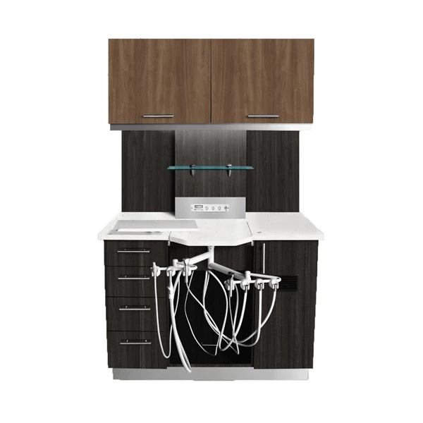 Valencia 12 Uhr Rückenschrank-Liefersystem mit satiniertem Glas und Solid Surface.