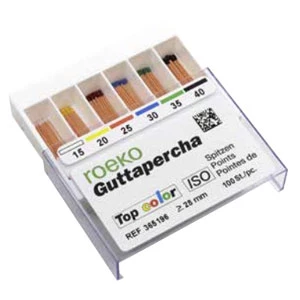 Roeko ISO standardized, #45 Gutta Percha Points, 100/Drawer box. Pink tip, end
