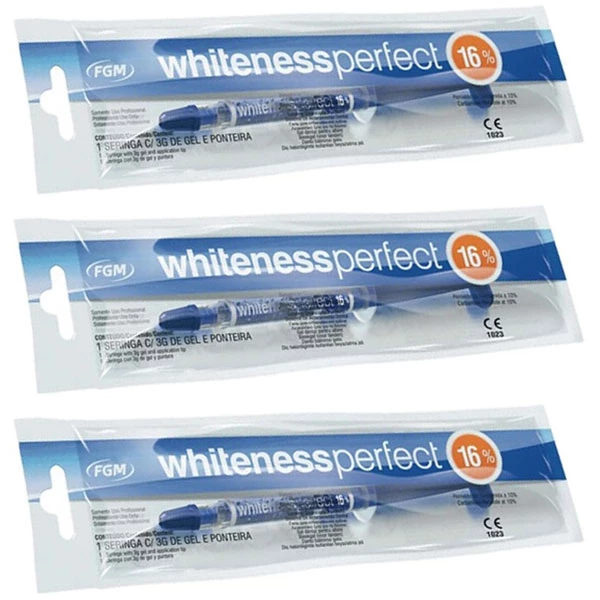 Whiteness Perfect Gel Sbiancante 16% CP, Mini Kit: 3 siringhe da 3 ml e 3.