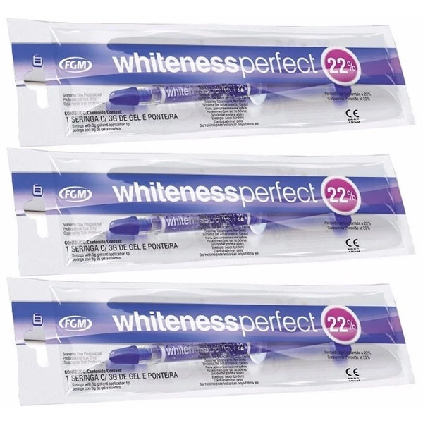Whiteness Perfect Gel sbiancante 22% CP, Mini Kit: 3 siringhe da 3 ml e 3
