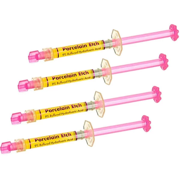 Porcelain Etch Refill: 4 x 1.2 ml syringes. Buffered 9.6% Hydrofluoric Acid