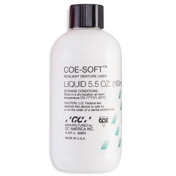 Coe-Soft 5.5 oz. Líquido. Material de rebase blando para dentaduras, auto-curado, 5.5 oz.