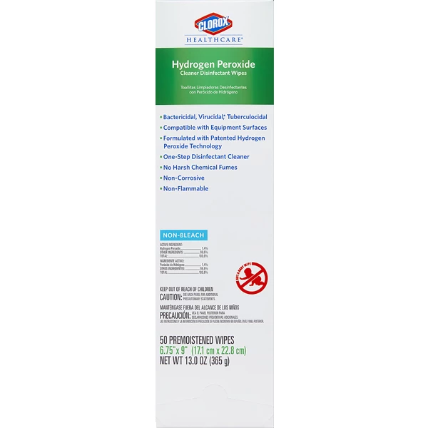 Salviette disinfettanti Clorox HealthCare a base di perossido di idrogeno 50/pack. 6/cs. Pulitore non a base di candeggina.