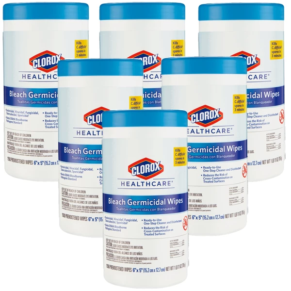 Clorox HealthCare дезінфікуючі вологі серветки 6" x 5" з відбілювачем, 6 штук.