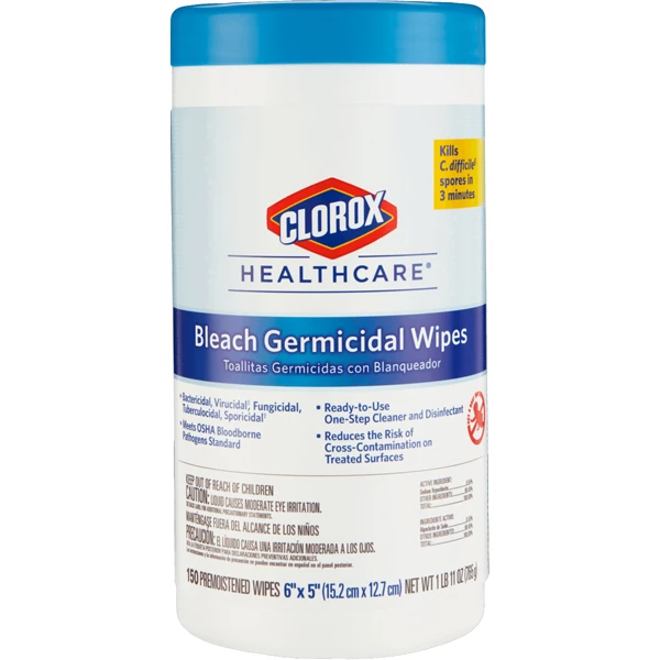 Clorox HealthCare дезінфікуючі вологі серветки 6" x 5" з відбілювачем, 6 штук.