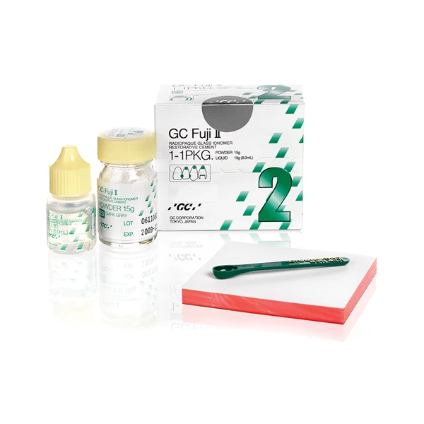 GC Fuji II #22 Yellow Brown, 1:1 Package: 15 g Powder, 8 ml Liquid GC Fuji II #22 Yellow Brown, 1:1 Package: 15 g Powder, 8 ml Liquid