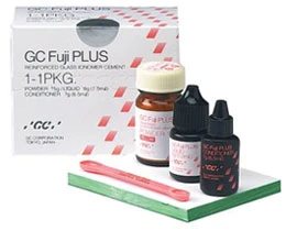 GC Fuji Plus 1:1:1 Упаковка. Цемент для фиксации на основе стеклоиономера с усилением смолой, 1:1:1.