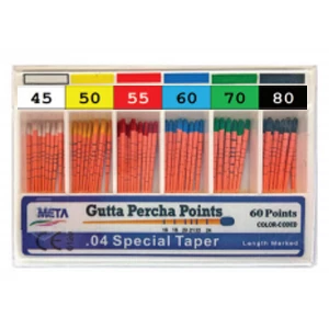 Meta Gutta-Percha-Spitzen - Sortiert #45, 50, 55, 60, 70, 80 Taper-Größe 0,04, Farbe