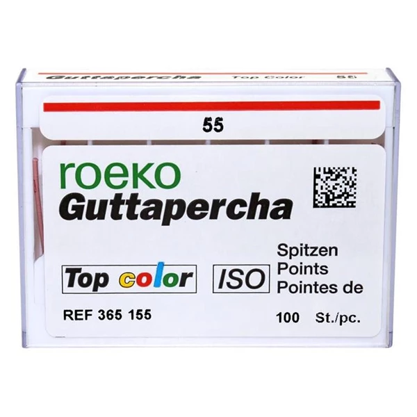 Roeko #55 Gutta Percha Points. 100/Box. EXPORT PACKAGE. Pink point with color Roeko #55 Gutta Percha Points. 100/Box. EXPORT PACKAGE. Pink point with color
