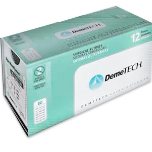 DemeLON 6/0, 18" (45 cm) sutura de monofilamento de nylon negro con corte inverso.