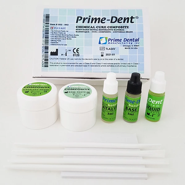 Composite químico de curado Prime-Dent 5/5g con kit de unión. Altamente cargado.