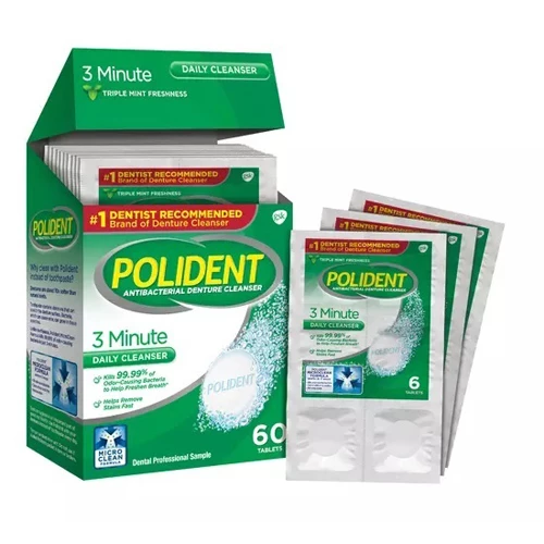 Polident Prothesenreiniger-Tabletten 3 Minuten, 12er Pack - 60 Tabletten/Box. Drei