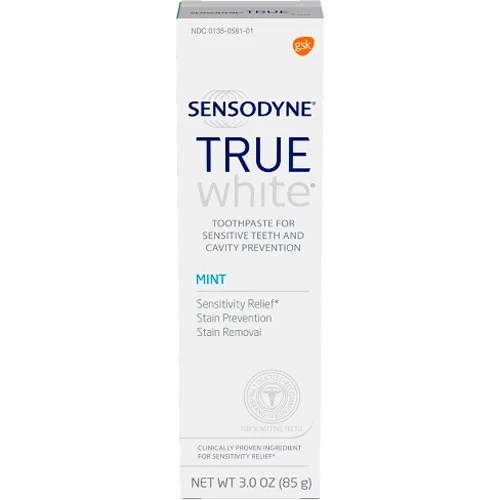 Pasta de dientes Sensodyne True White, menta, 12 tubos de 3 oz. Formulada especialmente.