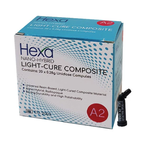 Composite nano-híbrido de curado por luz Hexa - A4, 20 x 0.28 g compresas unidose.