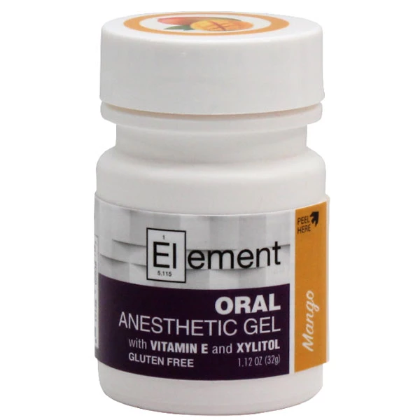 Gel anestésico tópico Elemento - Mango, tarro de 1.12 oz. Benzocaína 20%, sin gluten.