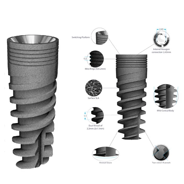 Impianto dentale Rapid di 5,0 mm di diametro e 07 mm di lunghezza compatibile con MIS.