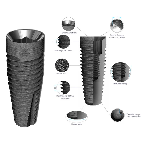 Impianto dentale Prestige 3,75 mm di diametro e 11,5 mm di lunghezza compatibile con MIS.