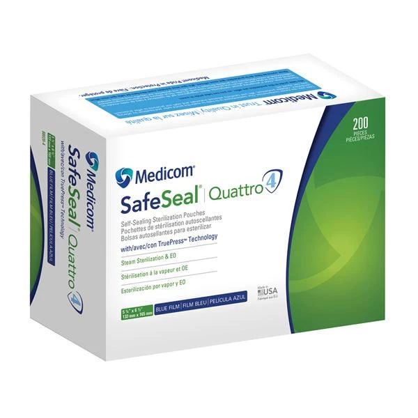 SafeSeal Quattro 5.25" x 6.5" Self-Sealing Sterilization Pouches 200/Pk