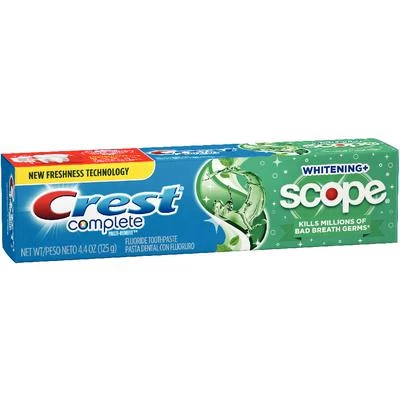 Crest Extra White Plus Scope Outlast Zahnpasta 125 g Tuben. Hält den Atem frisch.