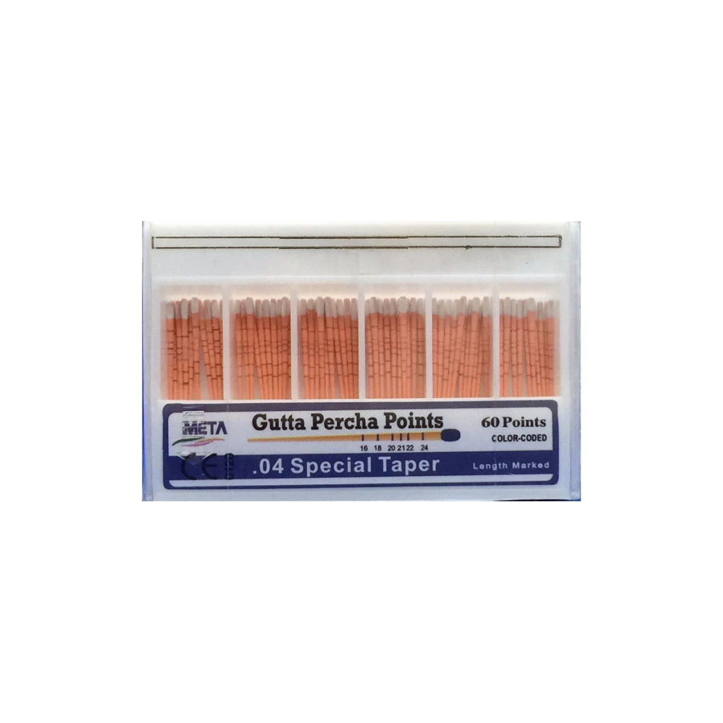 Meta Gutta Percha Points - #60, Taper size 0.04, Color Coded, Spill-Proof Box