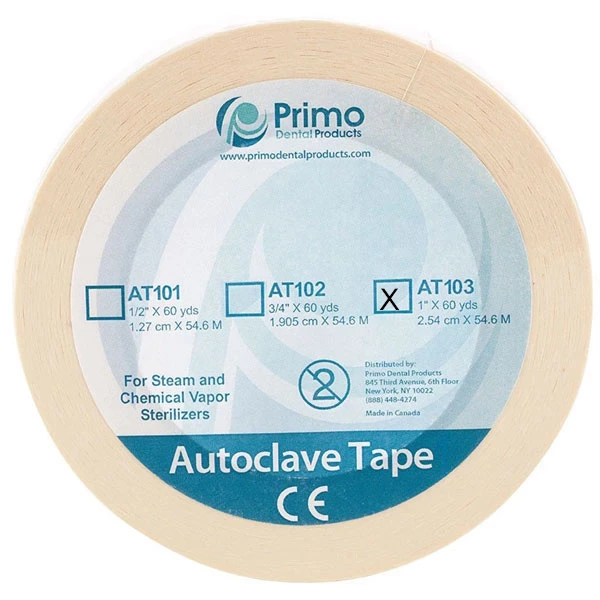 Fita Indicadora de Esterilização Primo Autoclave, 1" x 60 jardas por rolo, Selos