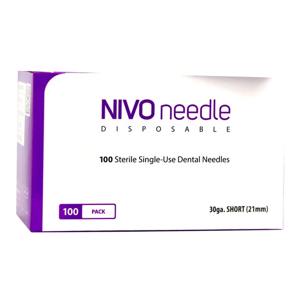 Nivo Disposable Dental Needle, Blue Plastic Hub, 30 Gauge, Short. Box of 100