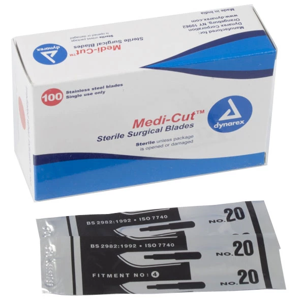 Medicut #20 Sterile Blades, 100/Bx. Stainless Steel Surgical Scalpel Blades