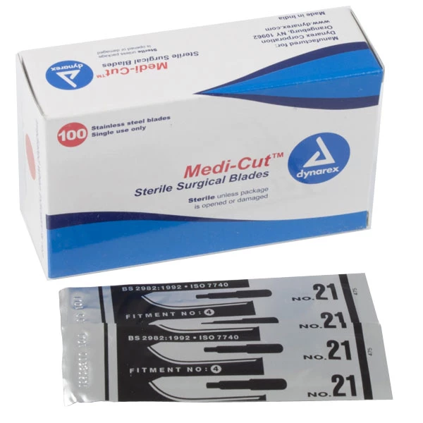 Cuchillas estériles Medicut #21, 100/unid. Cuchillas de bisturí quirúrgico de acero inoxidable.