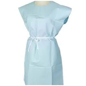 Batas desechables para pacientes Tidi 50/caja. 30" x 42", azul. Papel de 3 capas, frente.