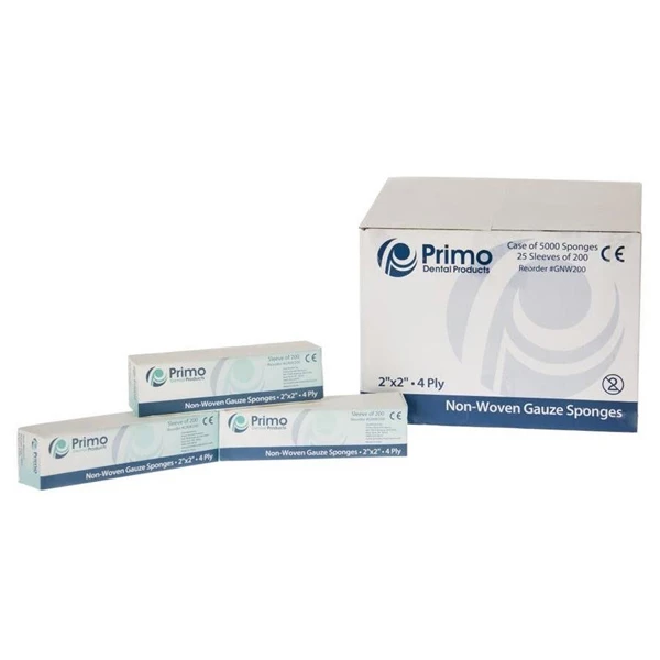 Primo 2" x 2" Non-Woven, 4 ply, Gauze Sponges. Non-Sterile, 5000/Cs