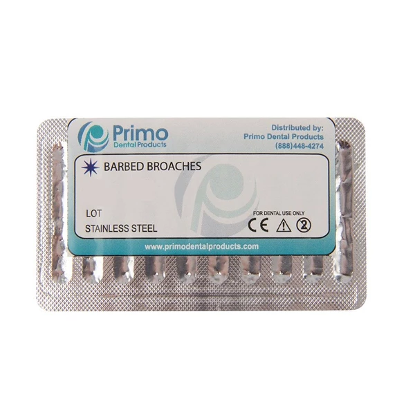 Primo Barbed Broaches - XXX-Fine, White, 21mm, 10/Pk. Stainless Steel