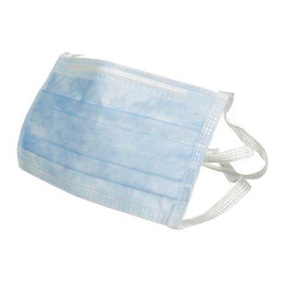 Mascarilla de cara azul de marca propia con lazos, 50 unidades por paquete. Protección de boca y nariz de 3 capas.