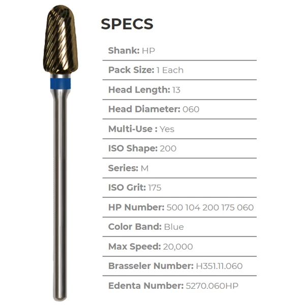 Great White HP #84T Conical Domed End, Medium Single Cut 1/Pk. 6.0mm HD, 8.0mm