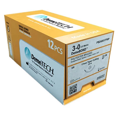 DemeBOND 3/0, 30" (75 cm) Polyester, Non-Absorbable, Green Braided Suture